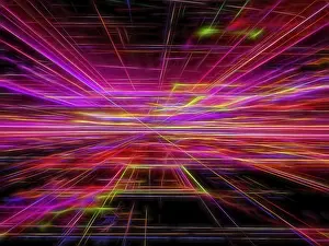 Digital Art Prints: Fractal Geometry Print - Neon Glowing Lines