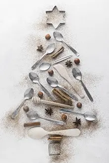 Colorful Christmas Decoration Prints: Abstract christmas tree made with tableware