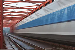 Deserted Rail Traffic Prints: Abstract composition of moving train in the mist