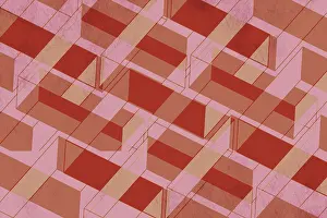 Modern Architectural Style Prints: An abstract geometric pattern featuring overlapping red translucent shapes creating a complex and dynamic visual effect