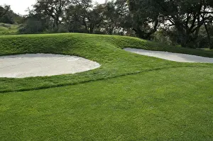 Deserted Golf Scene Prints: Abstract of golf course bunkers on a spring day