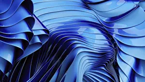 Abstract Blue Wave Design Prints: Abstract image featuring dynamic blue waves in a fluid
