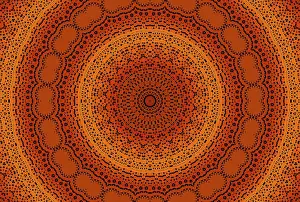 Plain Colored Background Design Prints: Abstract orange background with radial dotted pattern