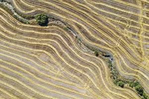 Europe Drone Photography Tour Prints: Abstract patterns in cornfield after wheat harvest