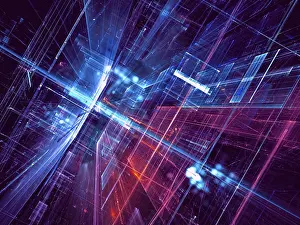 Fractal Art Background Prints: Abstract science fiction or future technology background - computer-generated 3d illustration