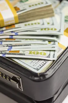 Stacked One Hundred Dollar Bills Prints: Abstract stacks of newly designed U
