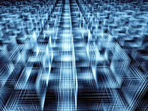 Fractal Geometry Design Prints: Abstract tech perspective background - computer-generated 3d illustration