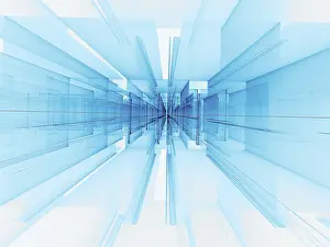 Computer Generated Art Prints: Abstract white and blue portal - computer-generated image