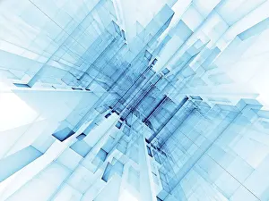 Abstract Tech Background Prints: Abstract white and blue tech background with perspective and blocks
