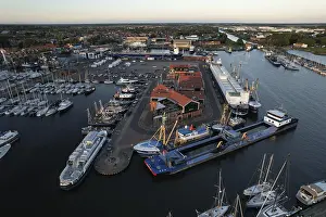 Netherlands Prints: Aerial View of Ijsselmeer Harbour Print, Netherlands