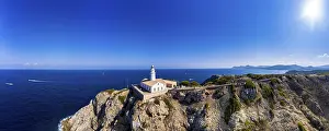 Balearic Islands Rock Formations Prints: Aerial view, Lighthouse Far de Capdepera with cliffs