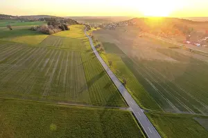 Top Down Aerial Photography Prints: Aerial view of a road between fields