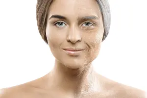 Professional Makeup Artist Work Prints: Aging concept. Comparison of young and old