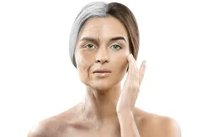 Professional Makeup Artist Work Prints: Aging concept. Comparison of young and old