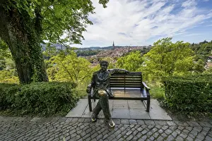 European Historic District Photography Prints: Albert Einstein sitting on a bench