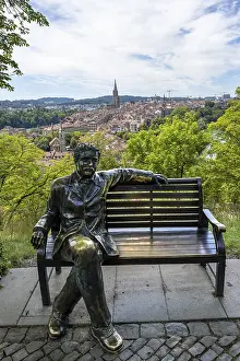 Swiss Cityscape Photography Prints: Albert Einstein sitting on a bench
