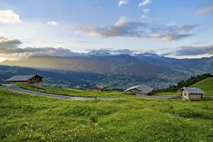Mountain Meadow Scene Prints: Alpine huts and alpine meadows