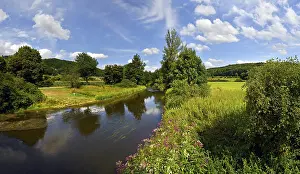 Southern Germany Rural Scene Prints: Altmuhlt river flows between green fields and trees