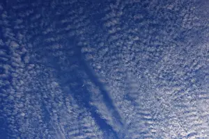 Fleecy Cloud Formations Prints: Altocumulus clouds with crescent moon