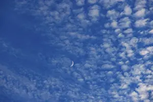 Cloudy Weather Europe Prints: Altocumulus clouds with crescent moon