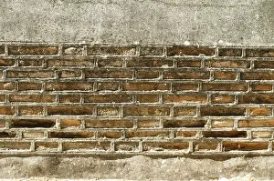 Abandoned Brick Architecture Prints: Ancient Brick Wall. River dike
