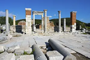 UNESCO World Heritage Site In Turkey Prints: Ancient columns on a marble-covered area