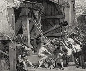 Castle Fortification Prints: Ancient Roman siege engine