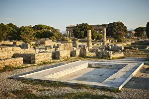 Ancient Roman Ruins Prints: Ancient ruins and structures of an ancient temple surrounded by trees
