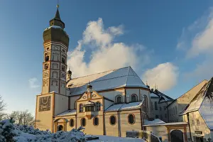 Baroque Church Germany Prints: Andechs Monastery in winter, sunset