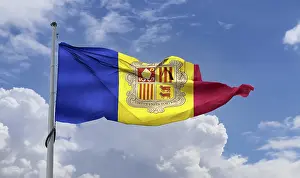 Prints of Andorra flag - realistic waving fabric flag Andorra Prints: Andorra Flag Print - Realistic Waving Fabric Design