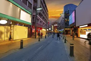 Prints of Andorra la Vella commercial area sunset street in Pyrenees Andorra Prints: Andorra la Vella Commercial Area Sunset Print