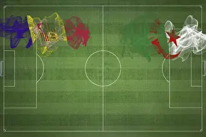 Prints of Andorra vs Algeria Soccer Match, national colors, national flags, soccer field, football game, Competition concept, Copy space Andorra Prints: Andorra vs Algeria Soccer Match Print