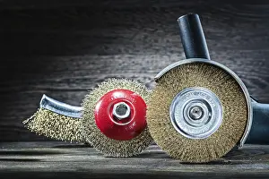 Handicraft Equipment Prints: Angle grinder with set of abrasive wire brushes