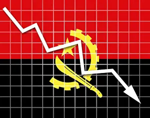 No People Walking Flags Prints: The Angolan flag and arrow graph going down