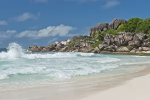 Uninhabited Rocky Shoreline Prints: Anse Source dArgent Beach