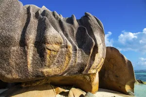 Granite Cliff Landscape Prints: Anse Source d'Argent, granite rock beach