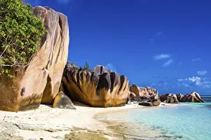 African Coastal Area Prints: Anse Source d'Argent, granite rock beach