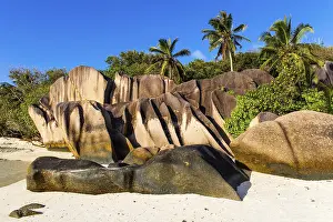Deserted Rocky Shore Prints: Anse Source d'Argent, granite rock beach
