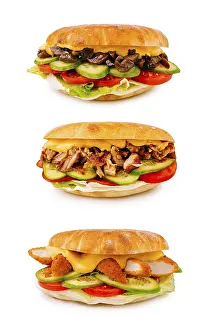 Savory Snacks Prints: Three appetizing sandwiches are displayed