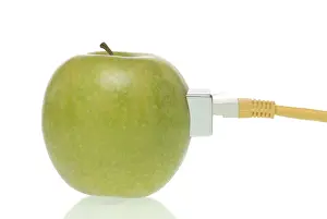 Studio Shot Of Apple Prints: Apple with Lan-cable
