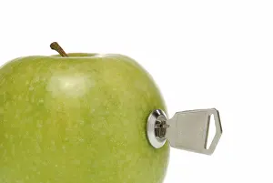 Single Object Studio Shot Prints: Apple with lock and key