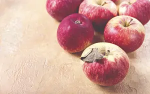 Apple Still Life Prints: Apples scattered on the table, selective focus