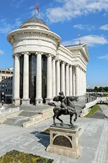 Prints of Archaeological Museum of Macedonia, Karposh's rebellion Square with Karposh equestrian statue, Skopje, Macedonia Archaeological Museum of Macedonia Sculpture Prints: Print of Archaeological Museum of Macedonia, Skopje