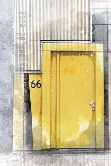 Door Prints: Architectural Print of Yellow Door in Modern House