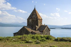 Prints of Armenian Orthodox Church Sevanavank above Lake Sevan, Lake Sevan, Armenia Lake Prints: Armenian Orthodox Church Sevanavank Print, Lake Sevan, Armenia