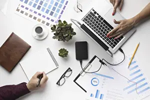Modern Office Decor Prints: Arrangement office elements white background