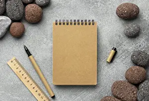 Time Management Tools Prints: Arrangement with stationery elements notepad