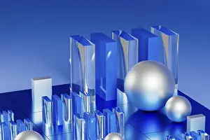 Digital Art Prints: Blue Geometric Forms 3D Print
