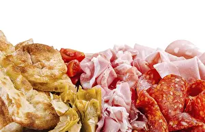 Images Dated 3rd April 2024: Italian Cold Cuts Print on White Background