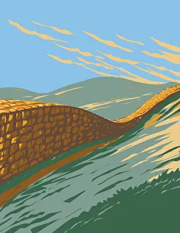 Poster Prints: Hadrian's Wall Art Deco Print, Northumberland National Park
